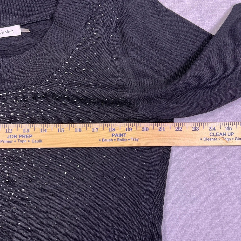 Calvin Klein Studded Scoop Neck‎ Wool Blend Pullover Sweater Wmns XL Aprox Black